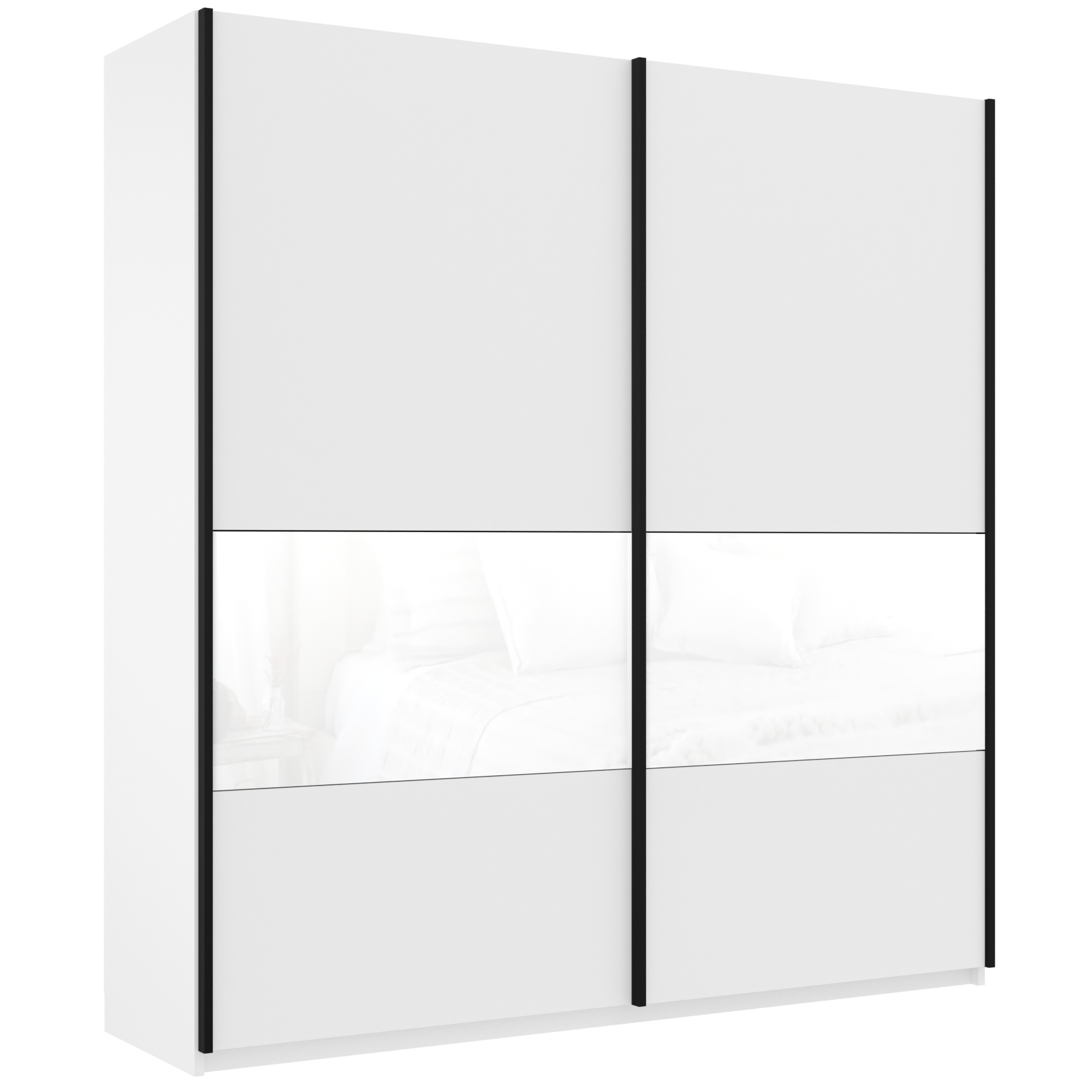 Широкий Прайм 2-х дверный (3 секции ДСП/стекло белое) (Белый снег 2200х2300х570 Широкий Прайм 2х Черный профиль)