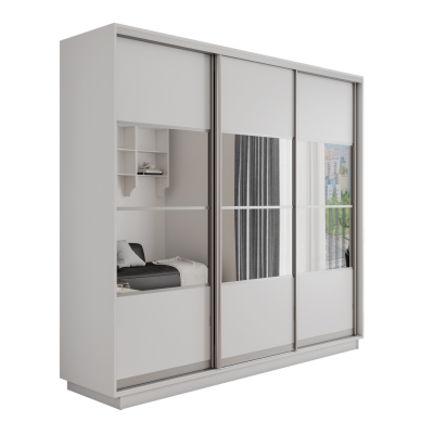 Оптим 3-х дверный 4 секции (ЛДСП, Зеркало) (Белый снег 1500х2200х440 К-3.1 Серебро профиль)