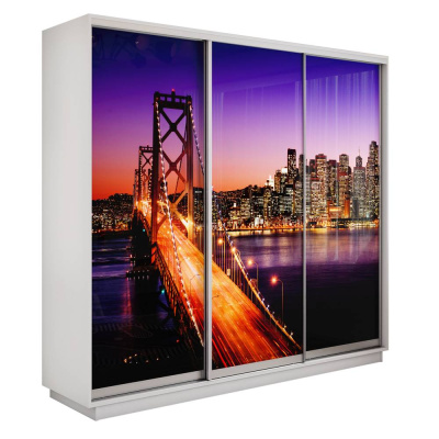 Экспресс 3-х дверный (Ночной мост) (Белый снег 1800х2200х440 Экспресс 45 3х Серебро профиль)