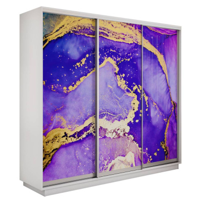 Экспресс 3-х дверный (Абстракция фиолетово-золотая) (Белый снег 1800х2200х440 Экспресс 45 3х Серебро профиль)