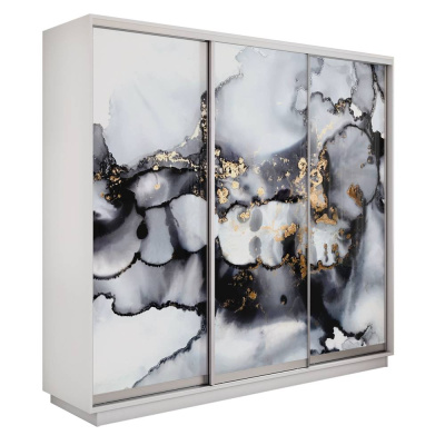 Экспресс 3-х дверный (Абстракция серая) (Белый снег 1800х2200х440 Экспресс 45 3х Серебро профиль)
