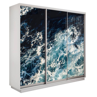 Экспресс 3-х дверный (Морские волны) (Белый снег 1800х2200х440 Экспресс 45 3х Серебро профиль)