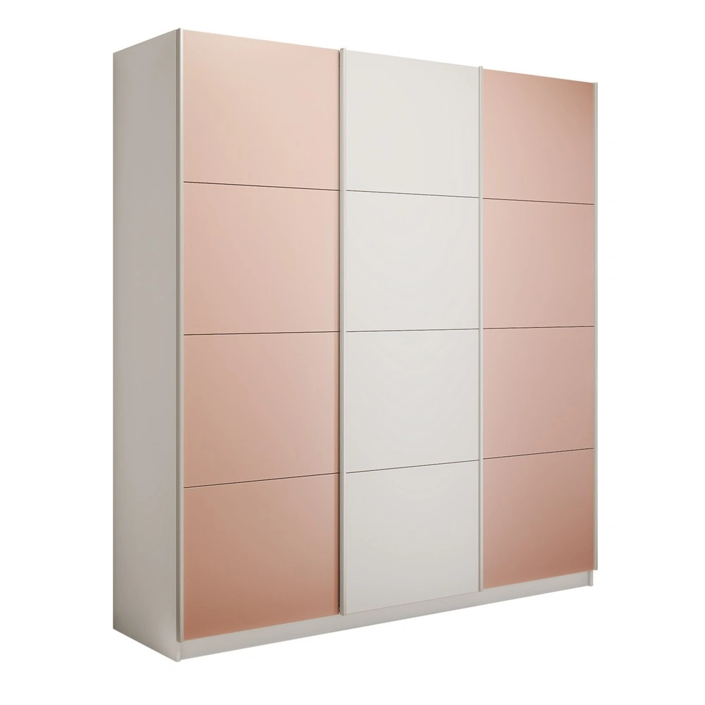 Широкий Прайм 3-х дверный (Стекло пудра, ЛДСП) окутанный (Белый снег 2400х2300х570 Широкий Прайм 3х Серебро профиль)